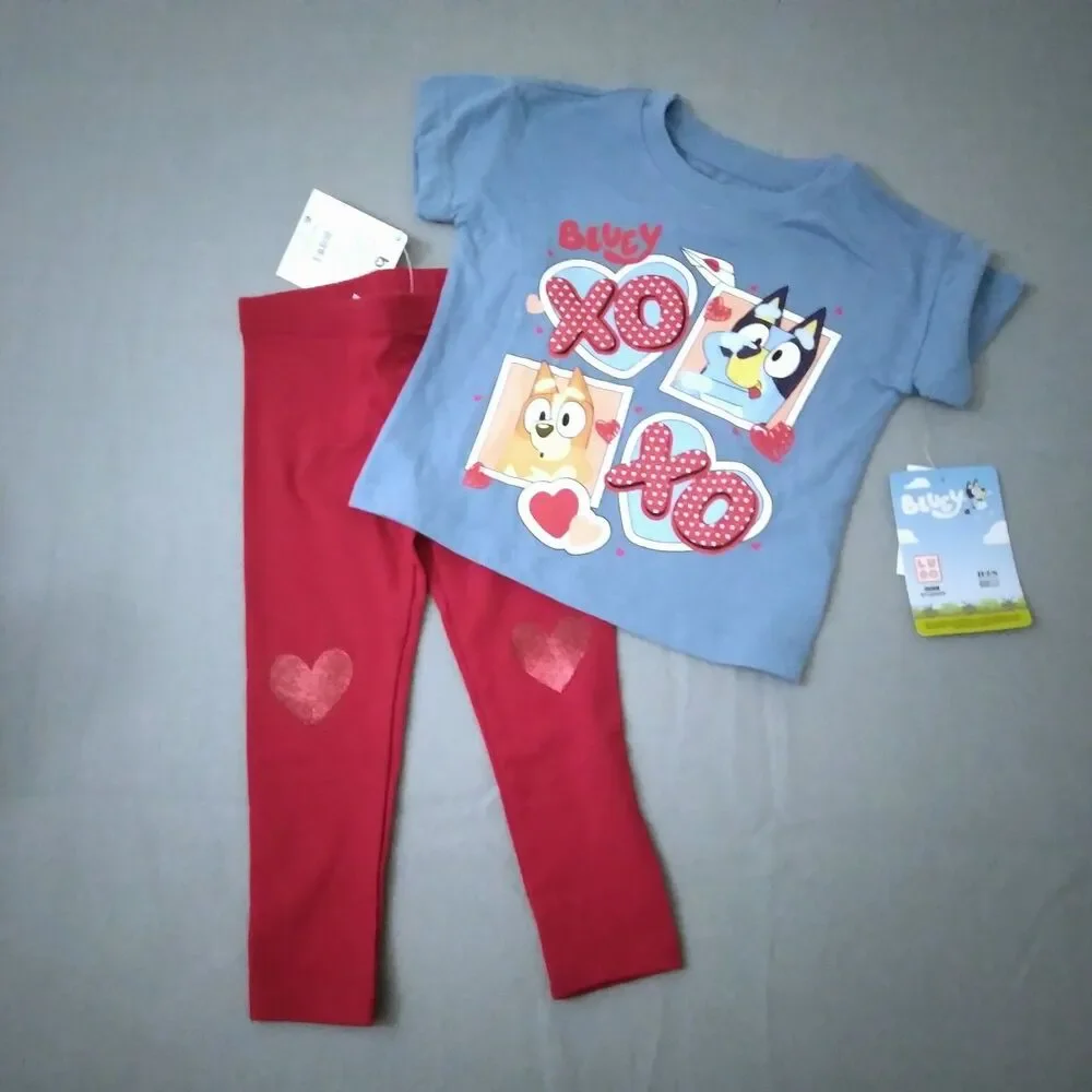 Bluey Dog Outfit Size 18m Shirt Pants Bingo Heart Valentines Kisses BBC Cartoon